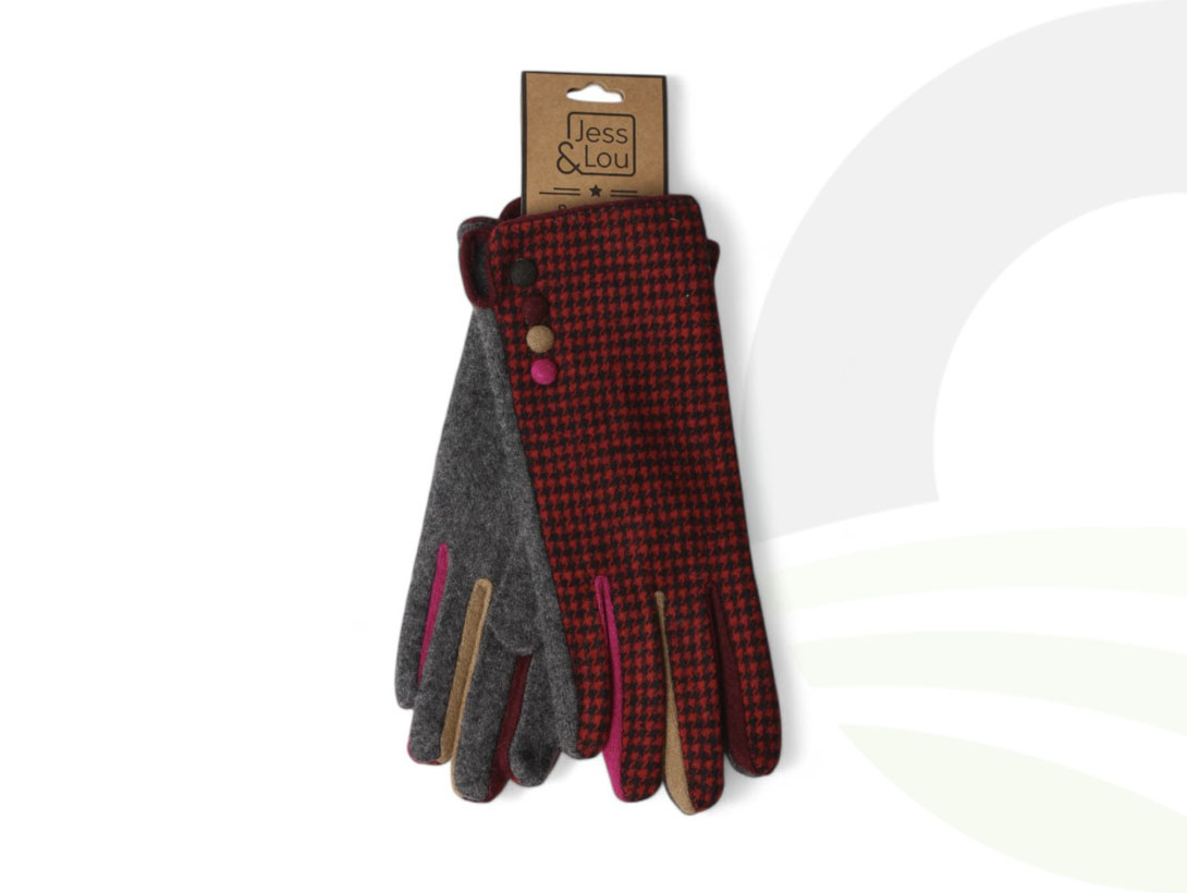 Jess & Lou Red Buttoned Gloves