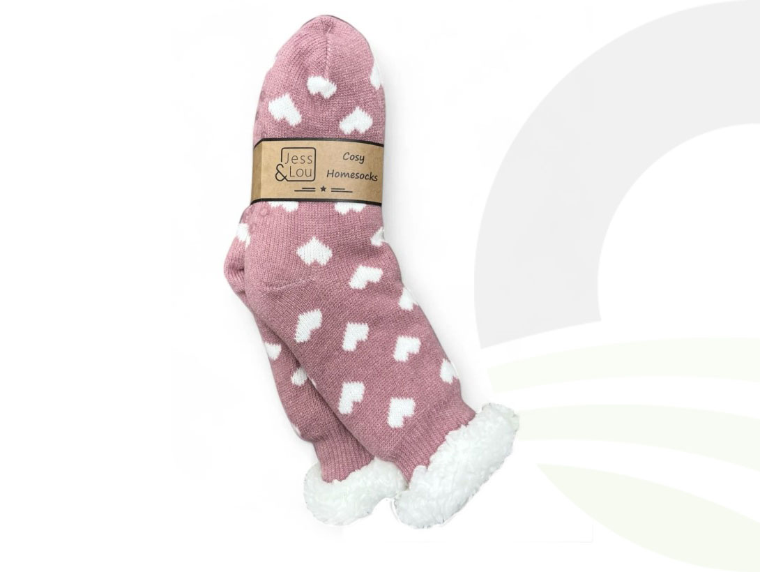 Jess & Lou Pink Hearts Slipper Socks