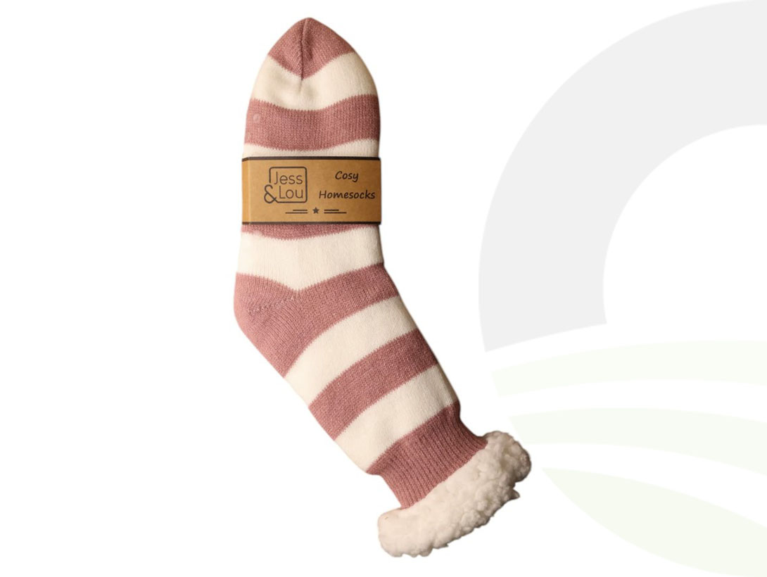 Slipper Socks Pink White Stripe