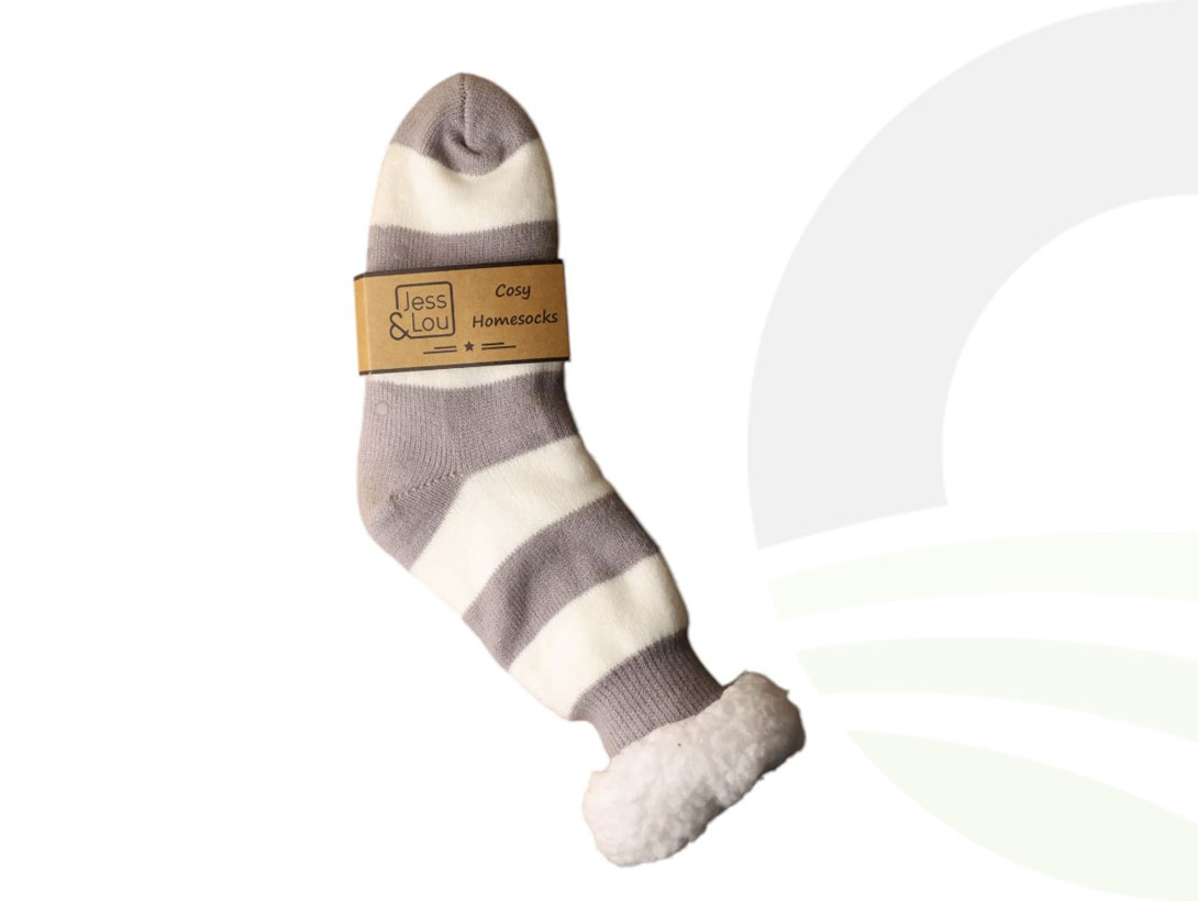 Slipper Socks Grey White Stripe