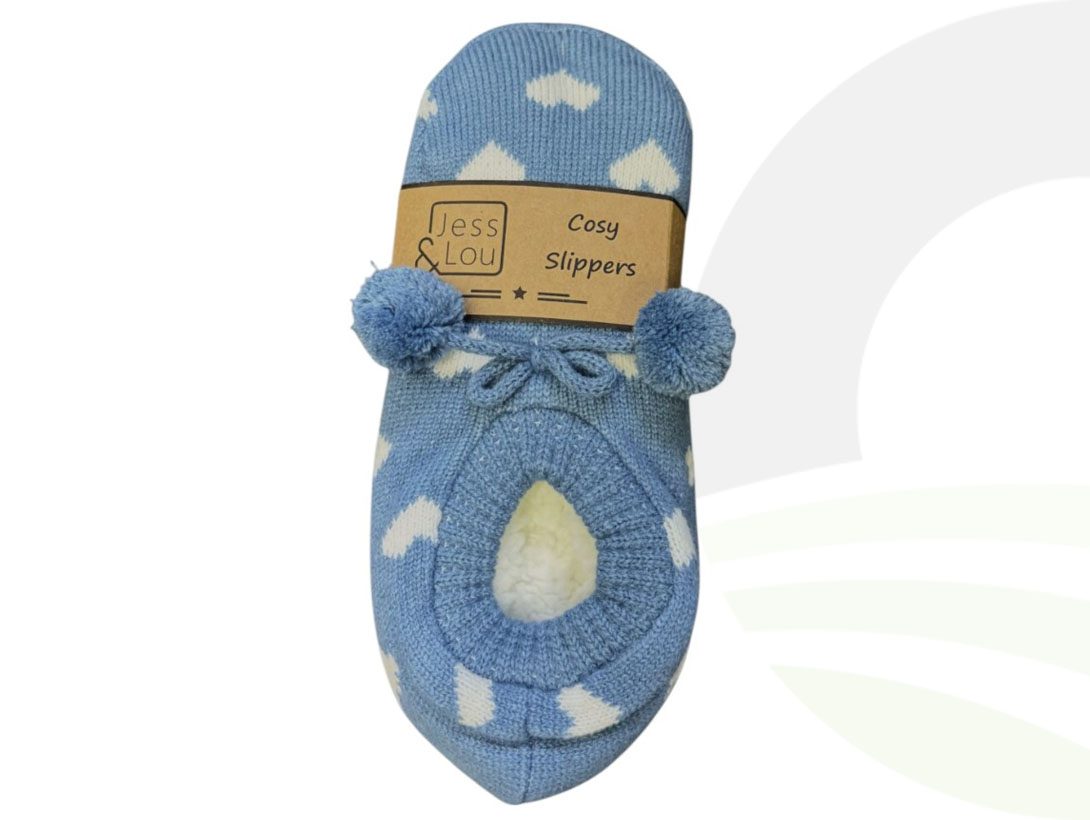 Jess & Lou Cornflower White Heart Slippers