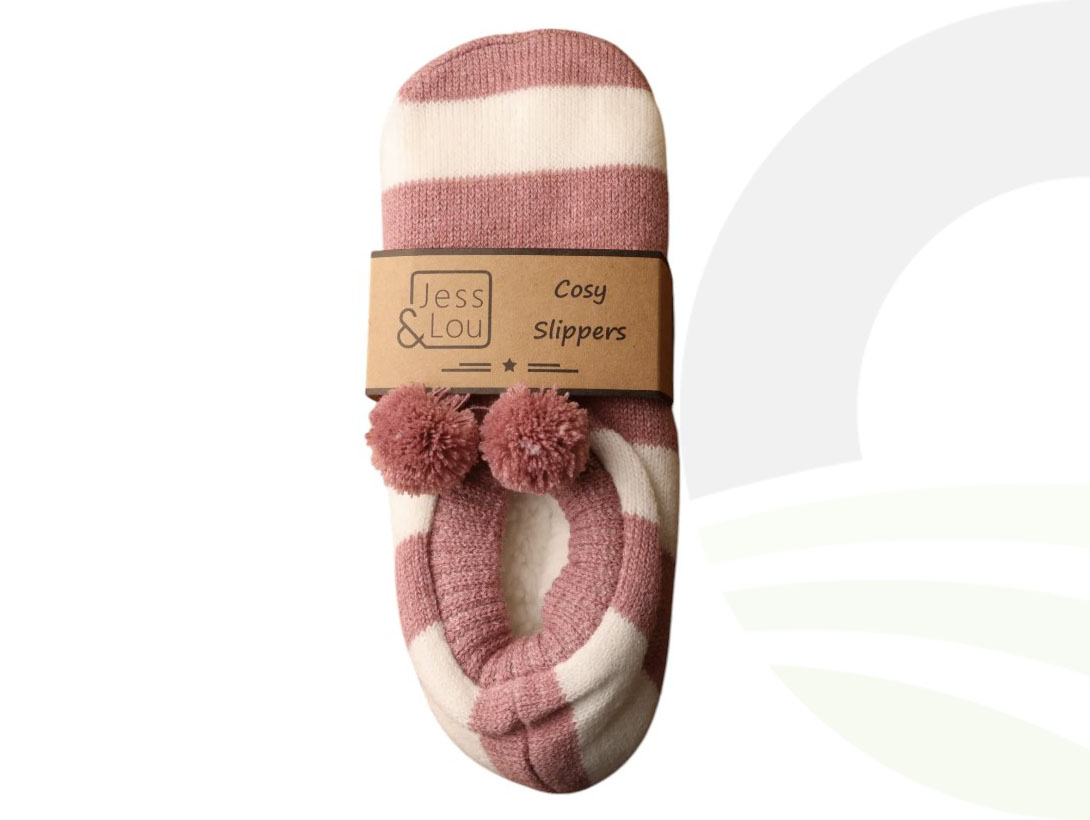Jess & Lou Pink White Stripe Slippers