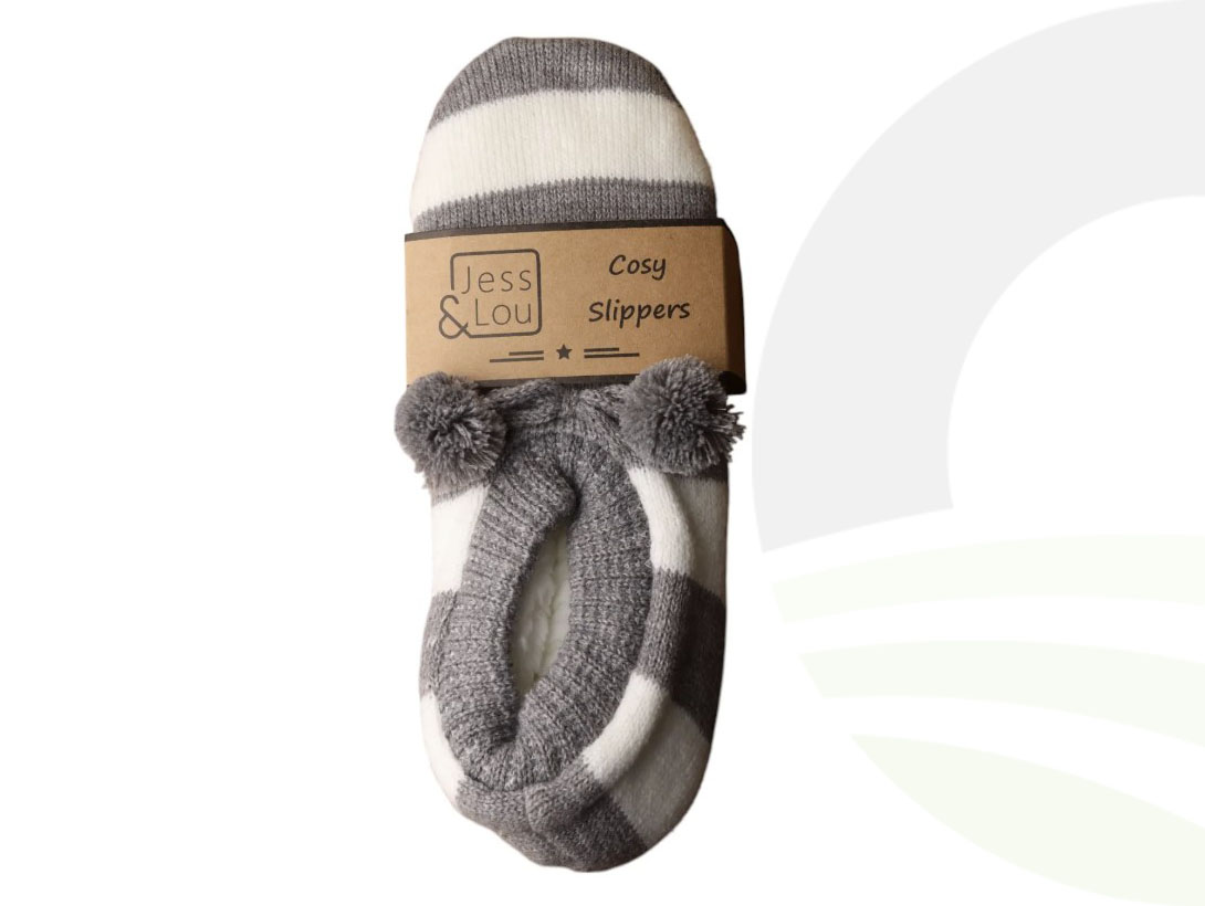 Jess & Lou Grey White Stripe Slippers
