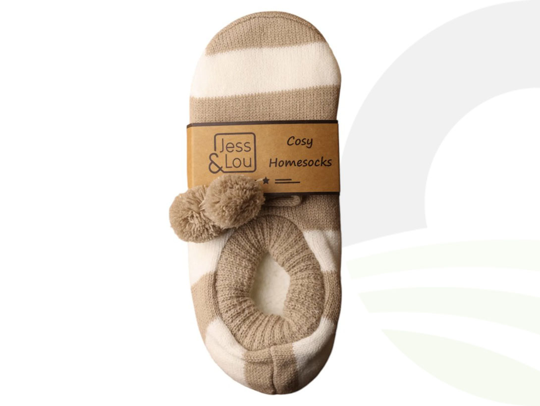 Jess & Lou Taupe White Stripe Slippers