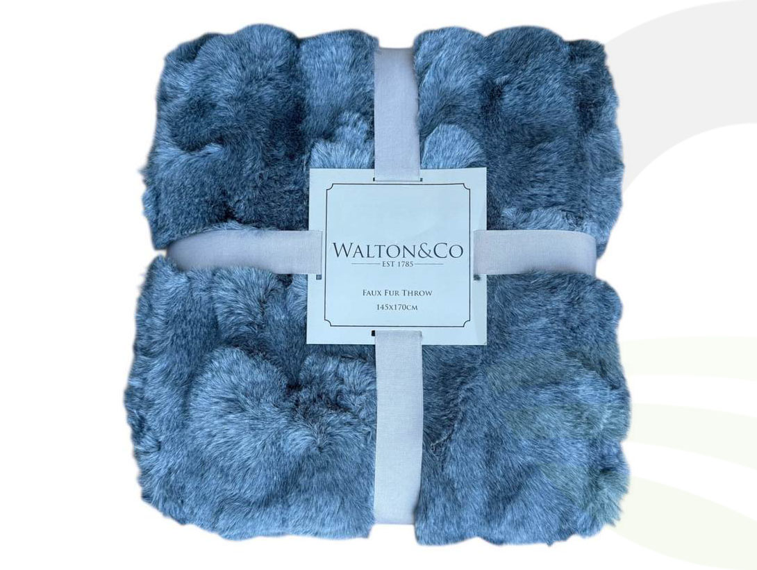 Walton&Co Feather Faux Fur Throw Slate Blue (Size: Slate Blue)