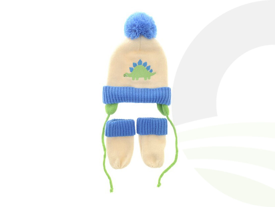 Dino Wooly Hat And Mittens 0-12