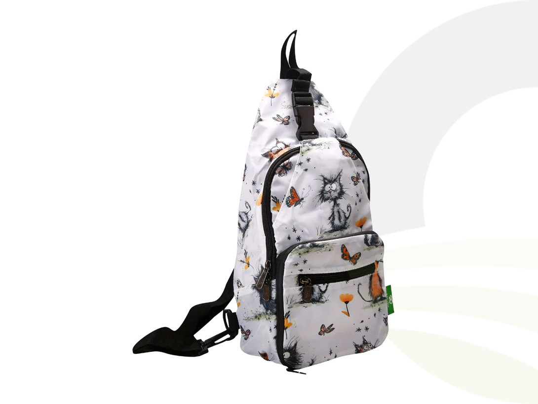 White Whimsy Cats Crossbody Bag