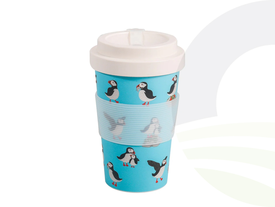 Blue Multi Puffin Recycled Travel Cup