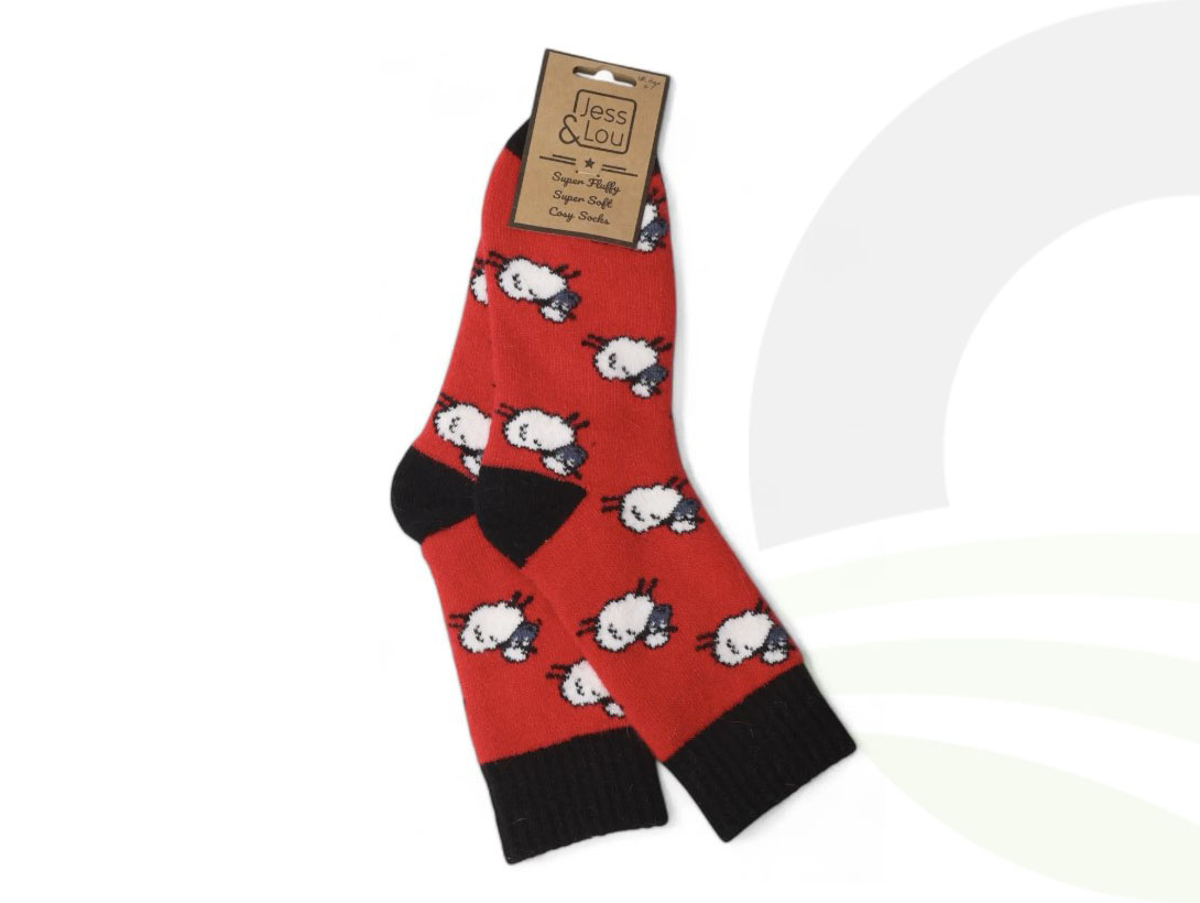 Jess & Lou Red Sheep Ribbed Socks (Size: Red Sheep)
