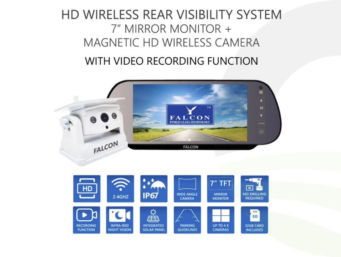 Falcon Magnetic Wireless Rear Camera With 7" Monitor