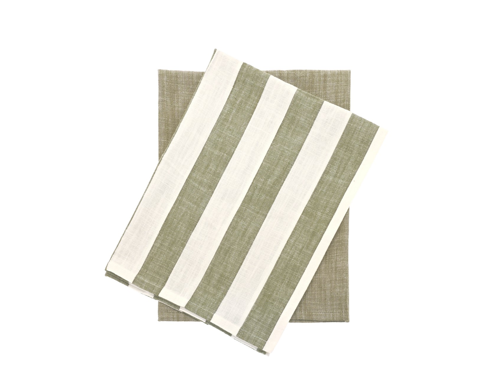 Walton&Co Olive Wide Stripe Tea Towel Set Of 2 