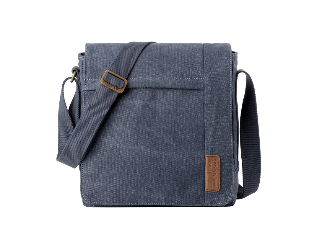 Troop Blue Large Canvas Flap Crossbody Bag