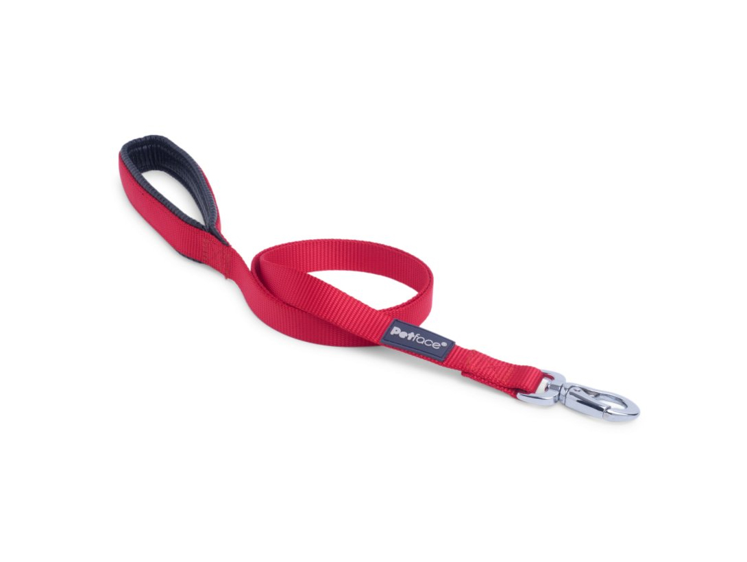 Padded Nylon Dog Lead Red Med