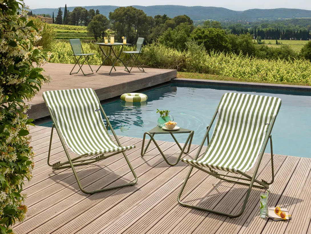 Lafuma Maxi Transat Stripes Moss Deck Chair