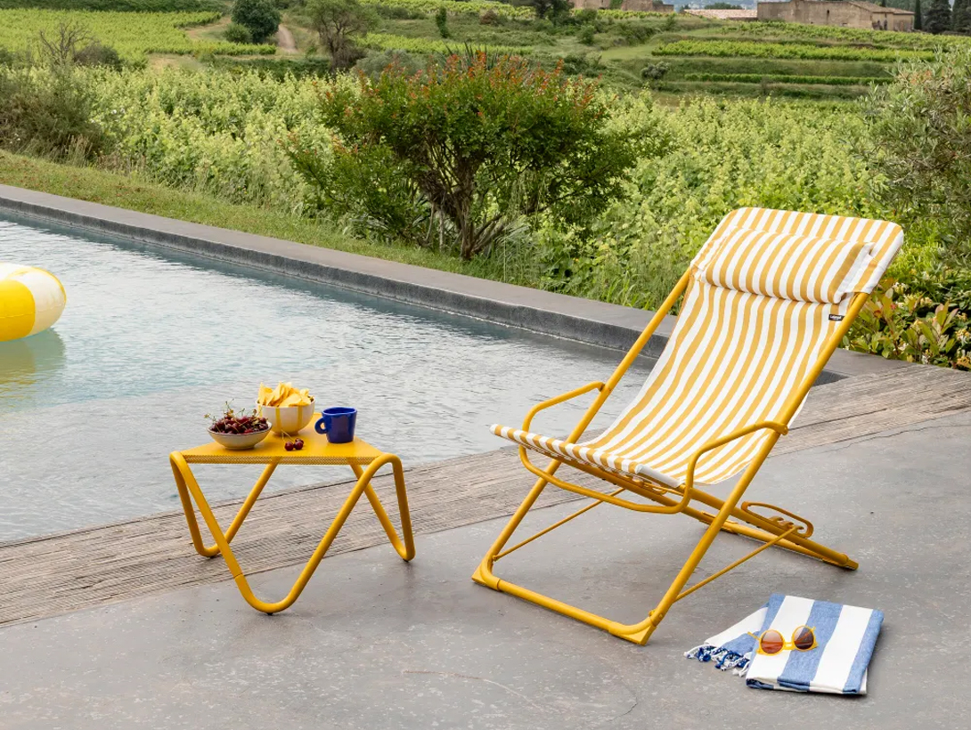 Lafuma Transaswing Stripes Miel Rocking Deck Chair