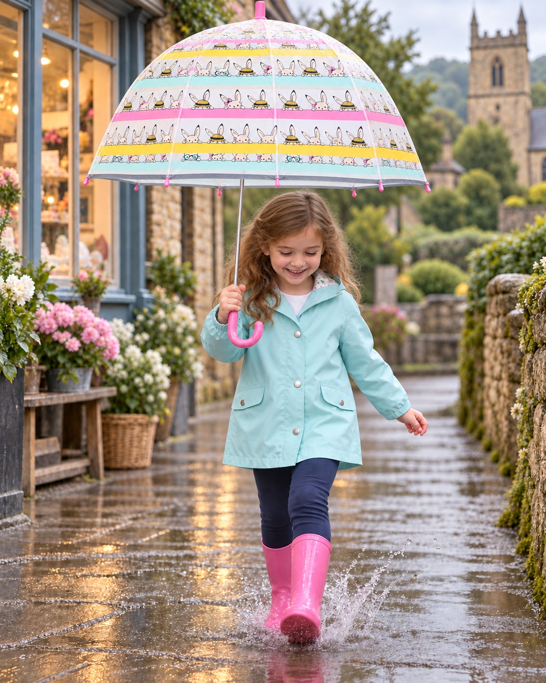 Childrens Rabbit Print Dome Umbrella