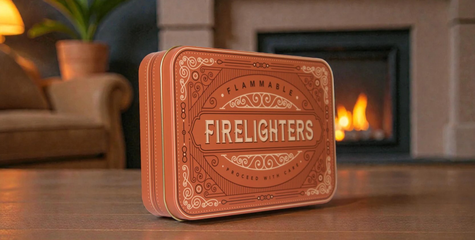 TINIT Firelighters Tin Burnt Orange Traditional