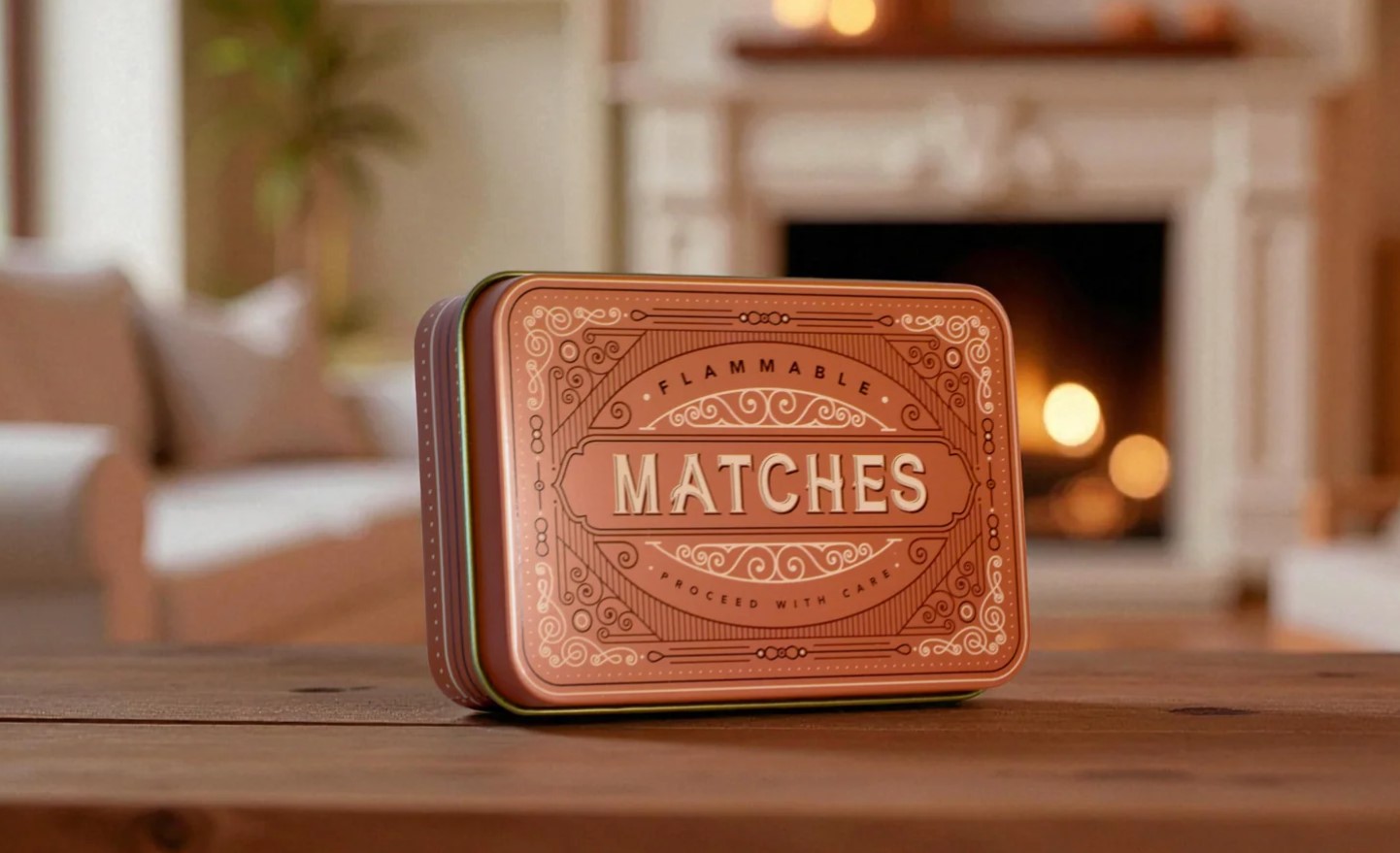 TINIT Matches Tin Burnt Orange Traditional