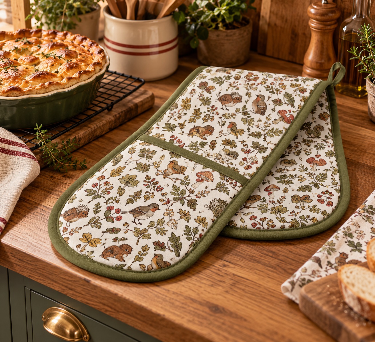Into The Woods Double Oven Glove Olive