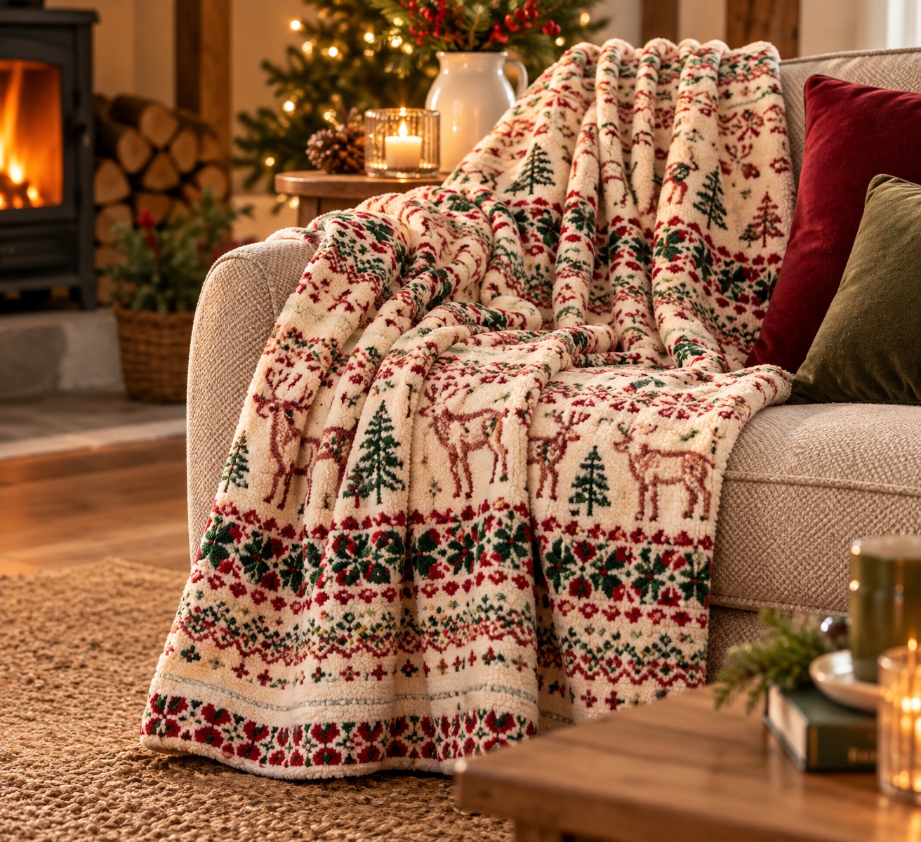 Scandi Reindeer Boucle Throw